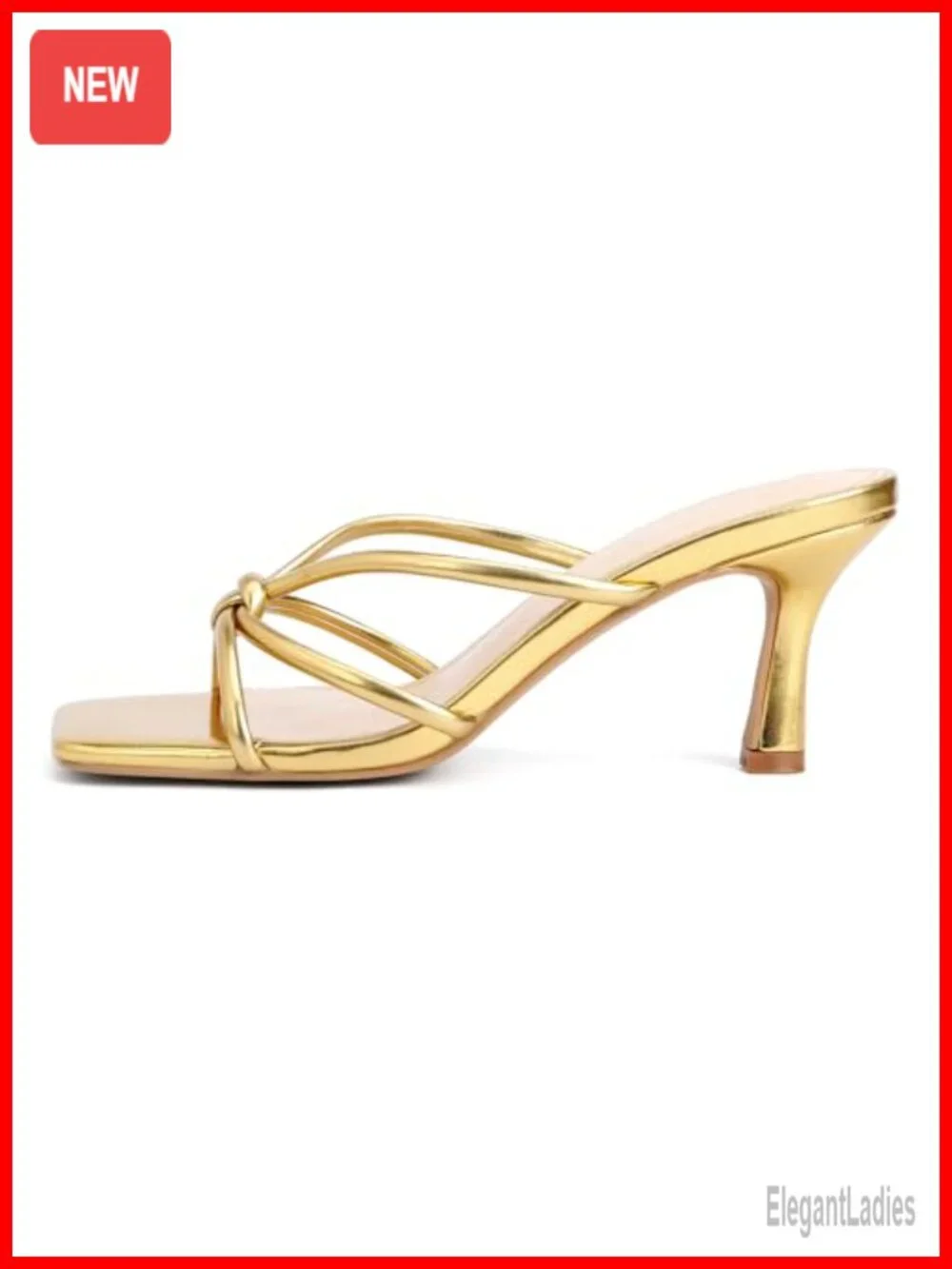 Kitten Strappy Heels Square Open Toe Slip On Mule Mid Heeled Sandals 2.75in